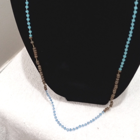 17" Seed Beaded Blue & Brown Long Neckless, Can be doubled - Picture 2 of 3